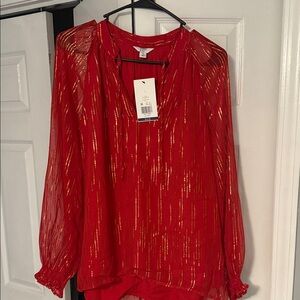 Crown and Ivy Red Sheer Blouse with liner